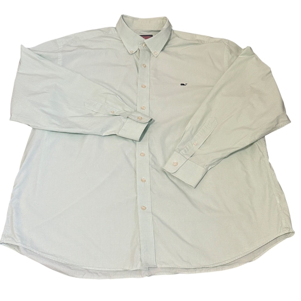 Vineyard Vines Mens‎ XXL Whale Shirt Green Gingham Plaid Button Down Cotton L/S
